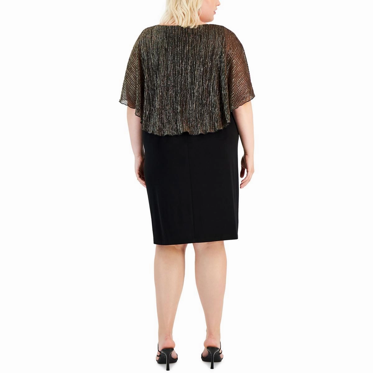 Plus Womens Metallic Cape Sleeves Special Occasion Dress