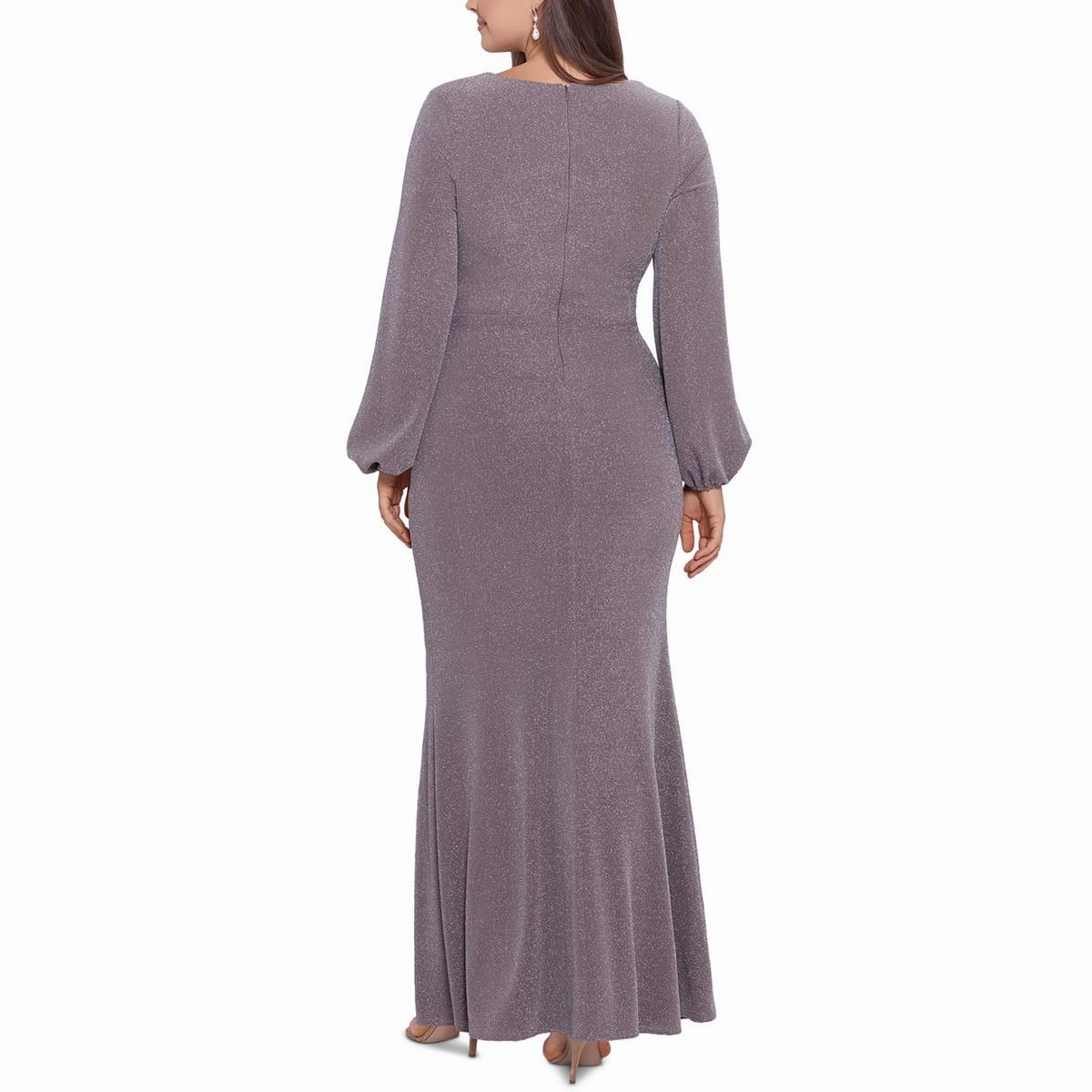 Plus Womens Metallic Draped Evening Dress