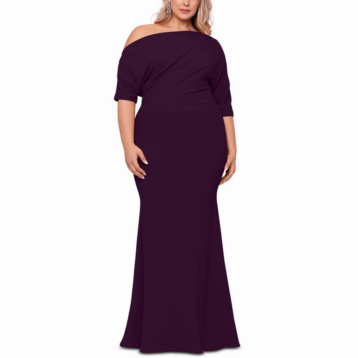 Plus Womens Off-The-Shoulder Maxi Evening Dress