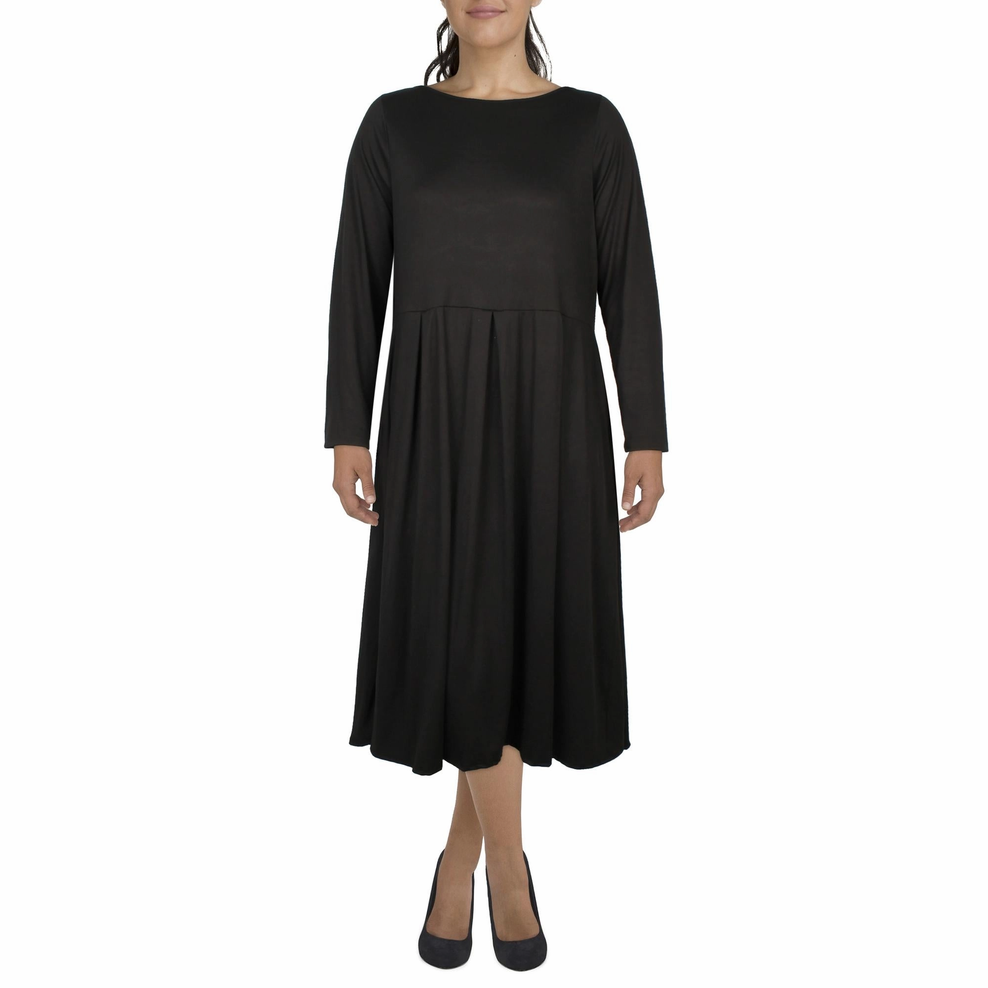 Plus Womens Pleated Jersey Midi Dress