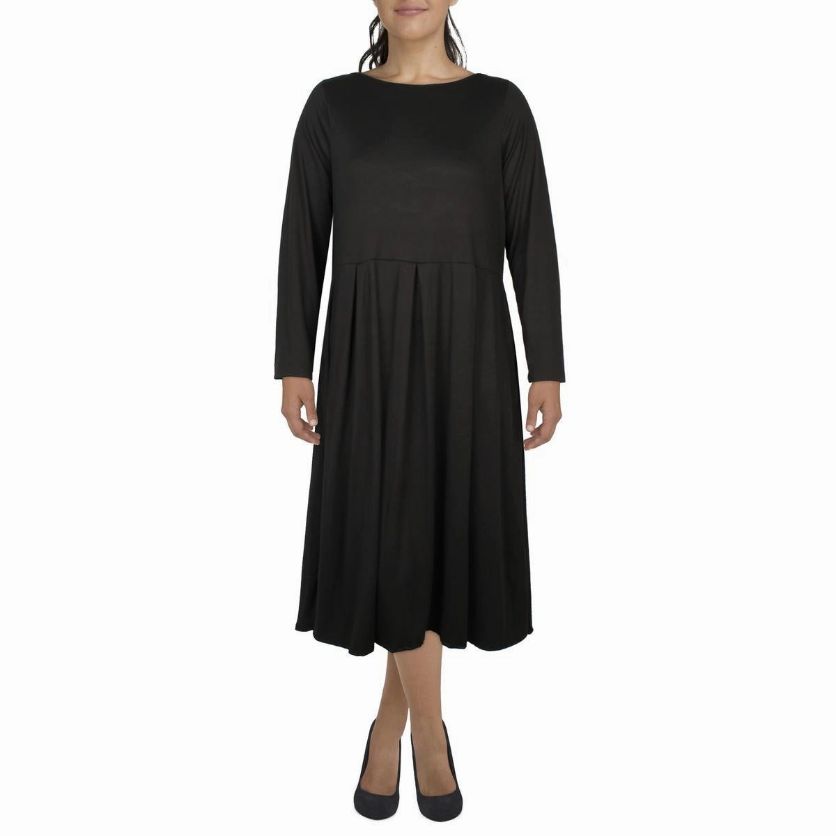 Plus Womens Pleated Jersey Midi Dress
