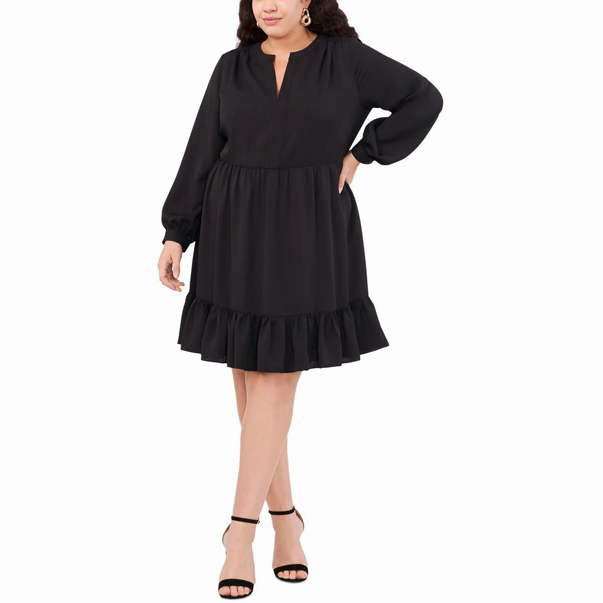 Plus Womens Ruffle Hem Tiered Cocktail And Party Dress