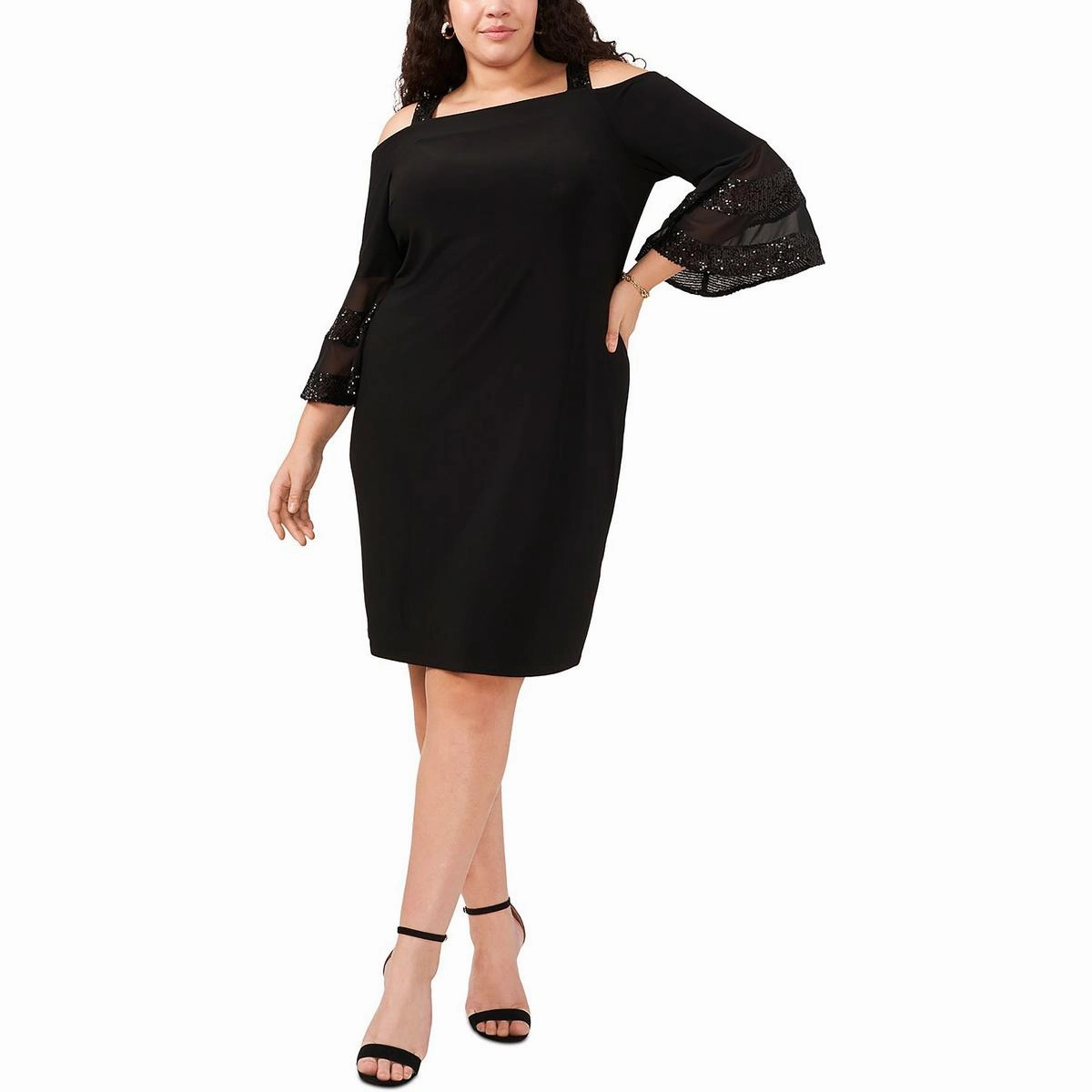 Plus Womens Sequined Above Knee Cocktail And Party Dress