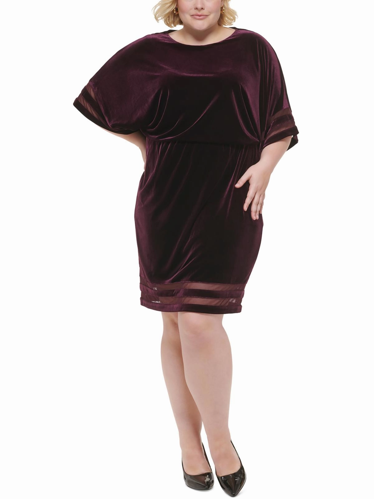 Plus Womens Velvet Knee Sheath Dress