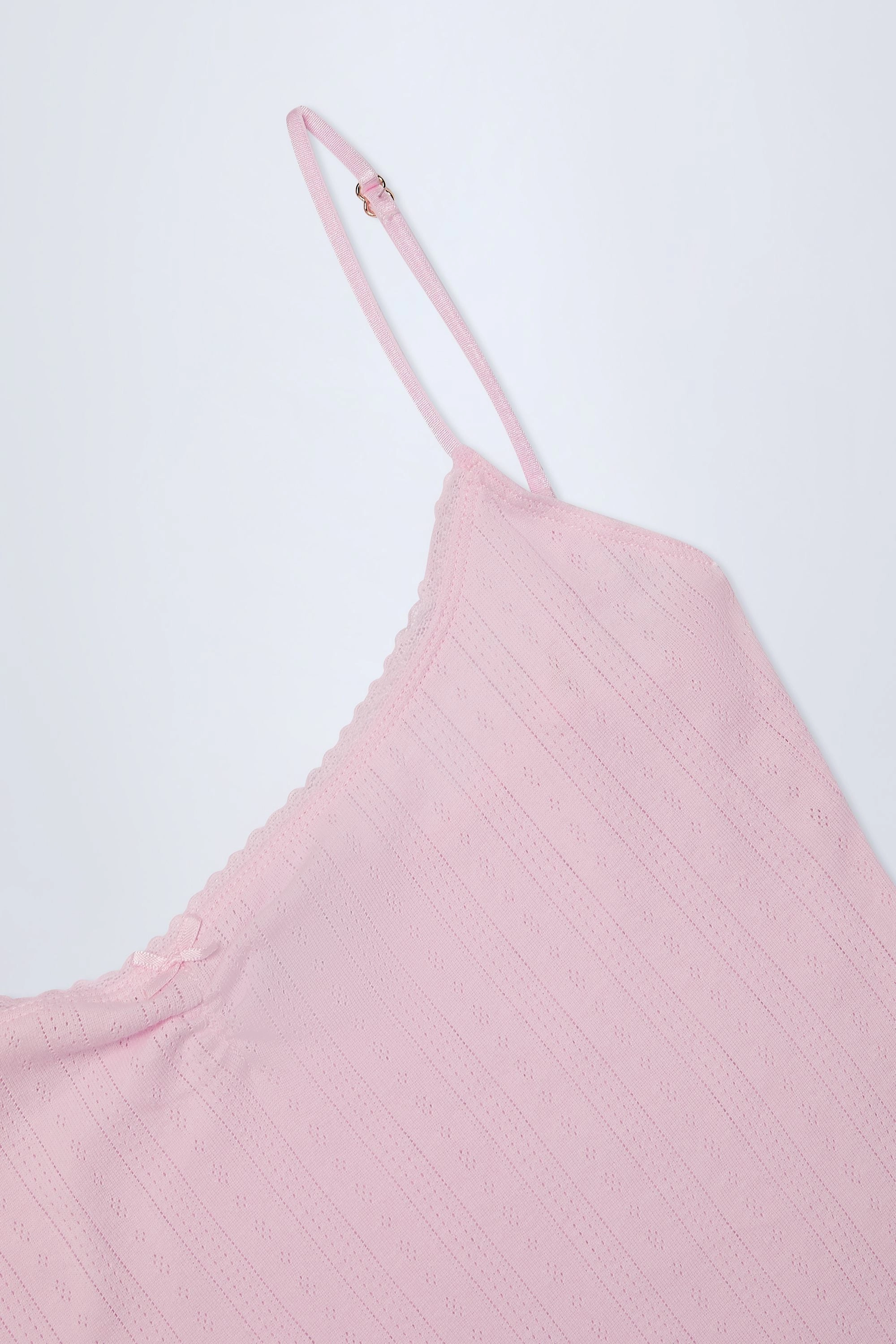 Pointelle Ruched A-Line Mini Dress in Baby Pink
