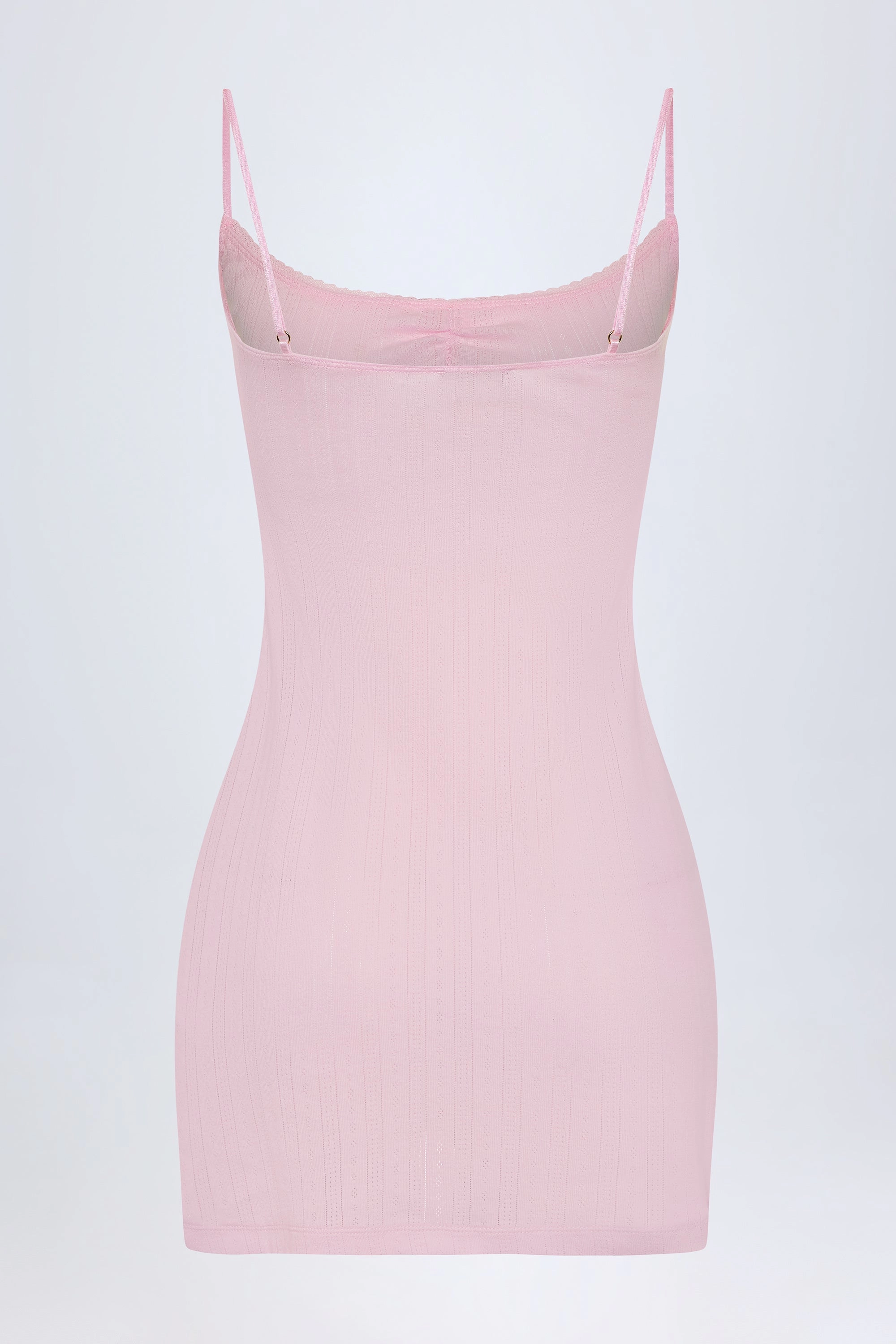 Pointelle Ruched A-Line Mini Dress in Baby Pink