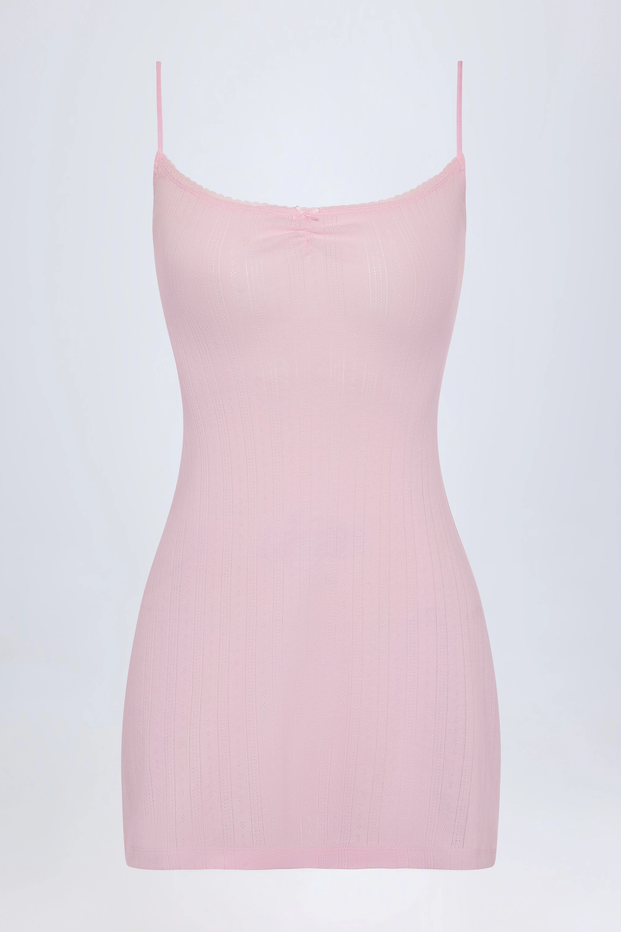 Pointelle Ruched A-Line Mini Dress in Baby Pink