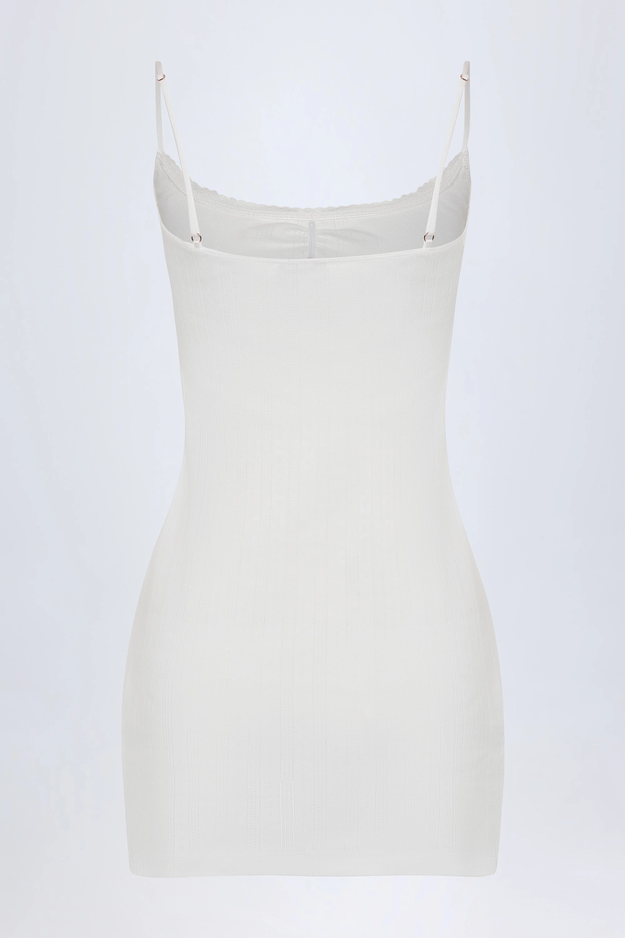 Pointelle Ruched A-Line Mini Dress in White