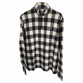 Polo Ralph Lauren Checked Double-Knit Quarter-Zip Pullover in Black Cotton turtleneck sweaters sale