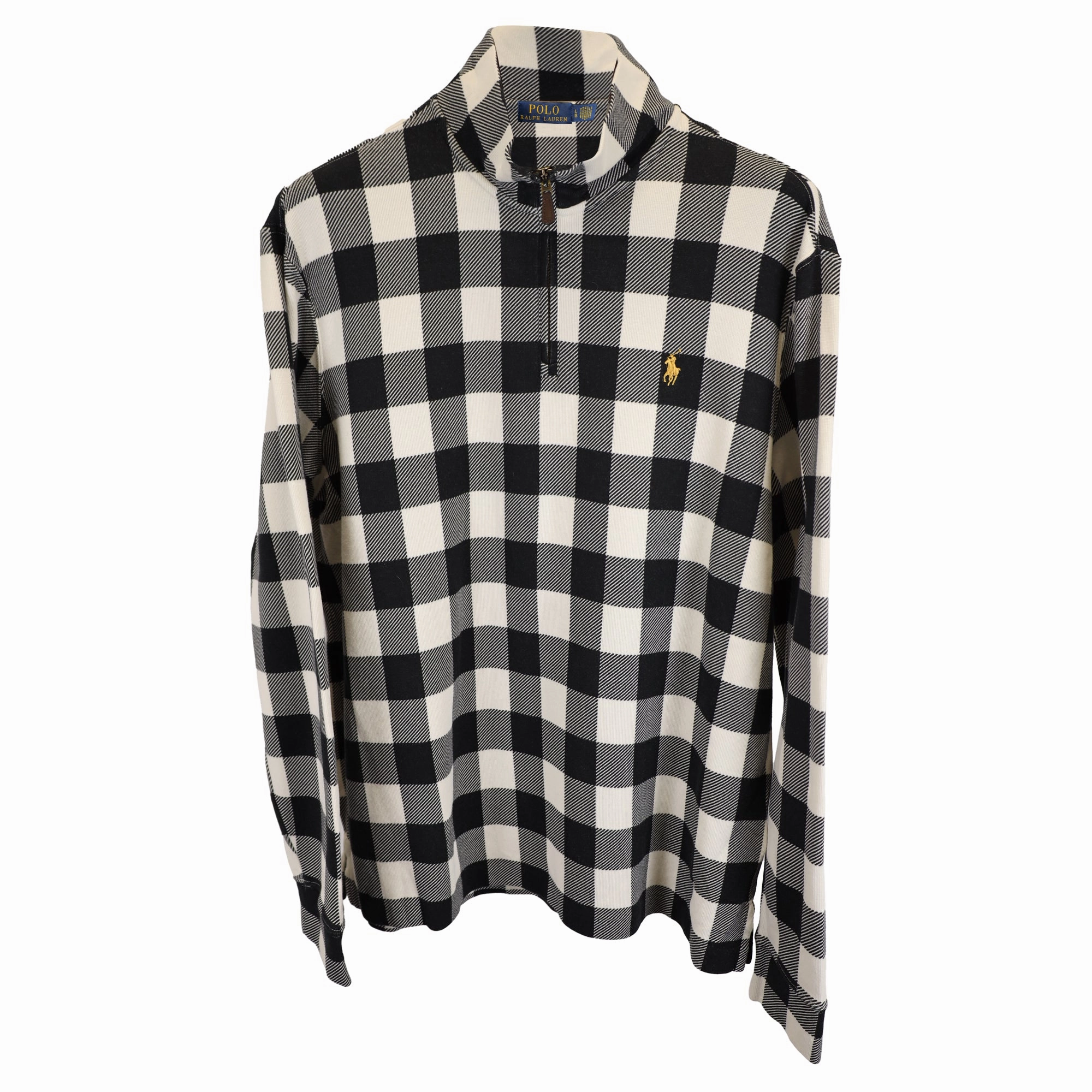 Polo Ralph Lauren Checked Double-Knit Quarter-Zip Pullover in Black Cotton turtleneck sweaters sale
