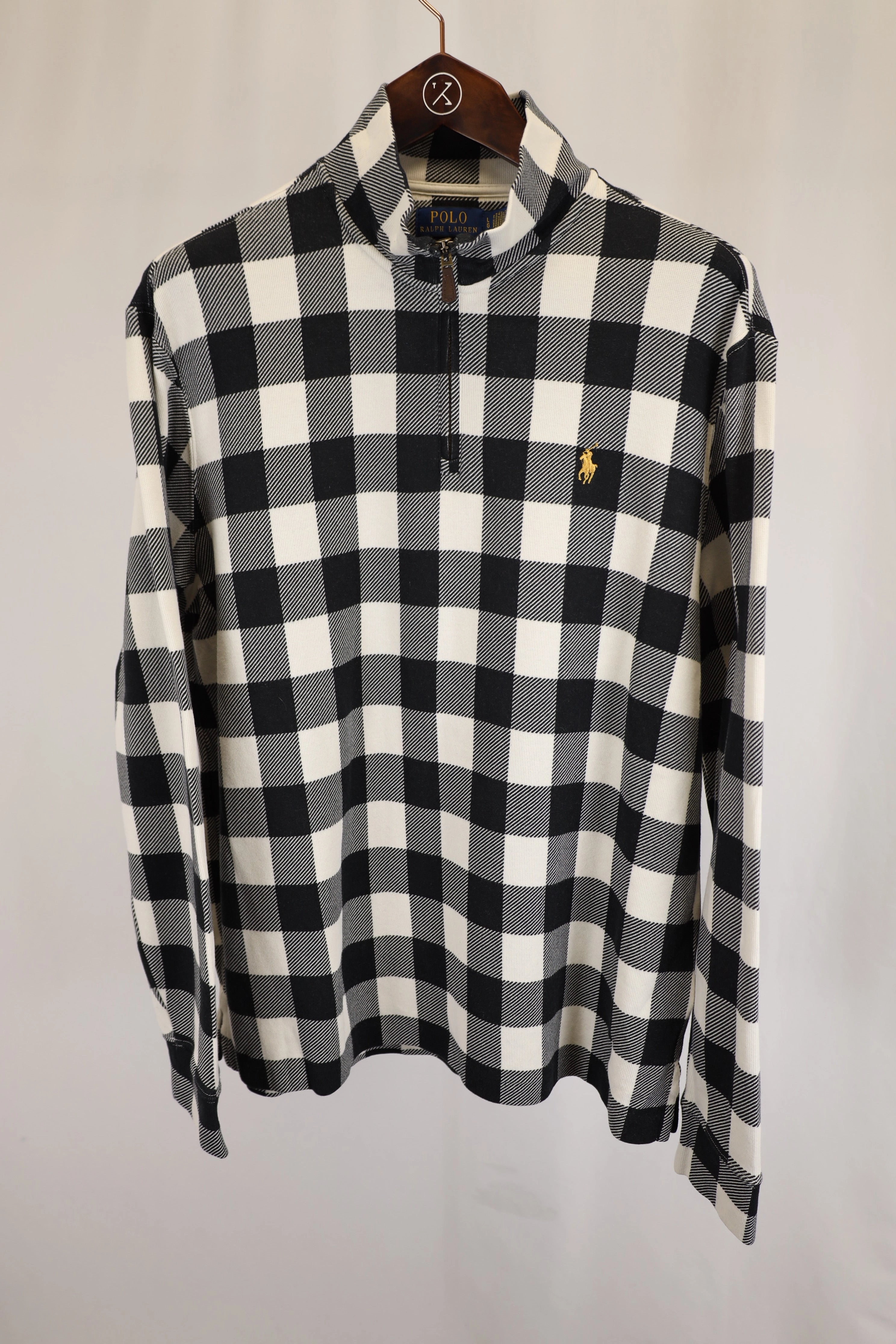 Polo Ralph Lauren Checked Double-Knit Quarter-Zip Pullover in Black Cotton