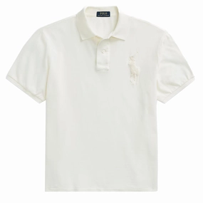 Polo Ralph Lauren Custom Slim Fit Big Pony Mesh Polo Shirt Clubhouse Cream mens t-shirts outlet