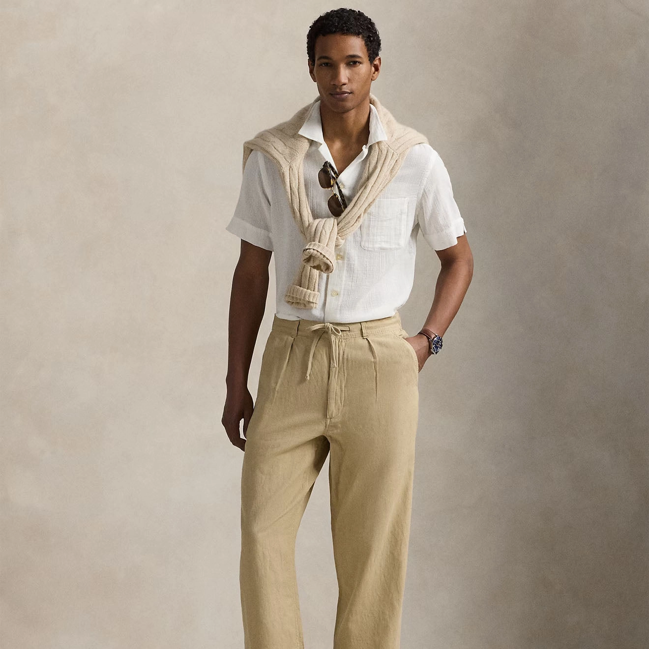 Polo Ralph Lauren Pleated Cotton Linen Pants Coastal Beige