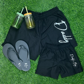 Pool Days- Daddy & Daddy's Boy Matching Black Swimming Shorts Holiday Collection - holiday outfits clearance