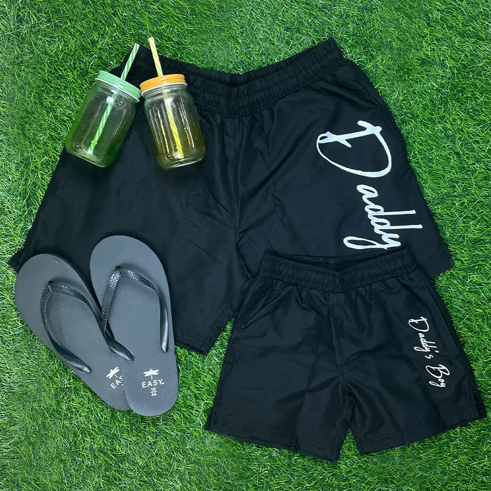 Pool Days- Daddy & Daddy's Boy Matching Black Swimming Shorts Holiday Collection - holiday outfits clearance