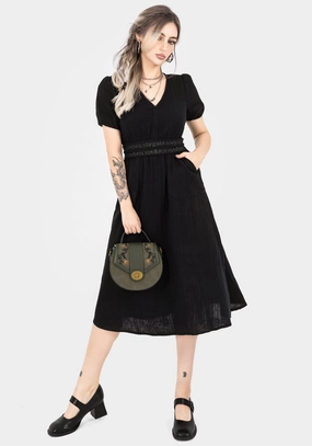 Poultice Embroidered Cotton Midi Dress - Black Dresses Womens - women's dresses clearance