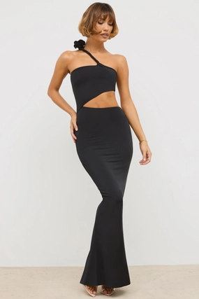 Premium Jersey Asymmetric Cut Out Maxi Dress in Black Dresses - dresses on sale