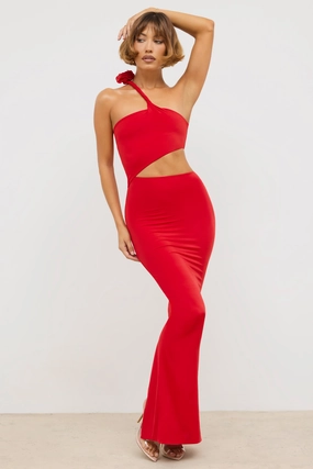 Premium Jersey Asymmetric Cut Out Maxi Dress  in Scarlet Red shop for Dresses online