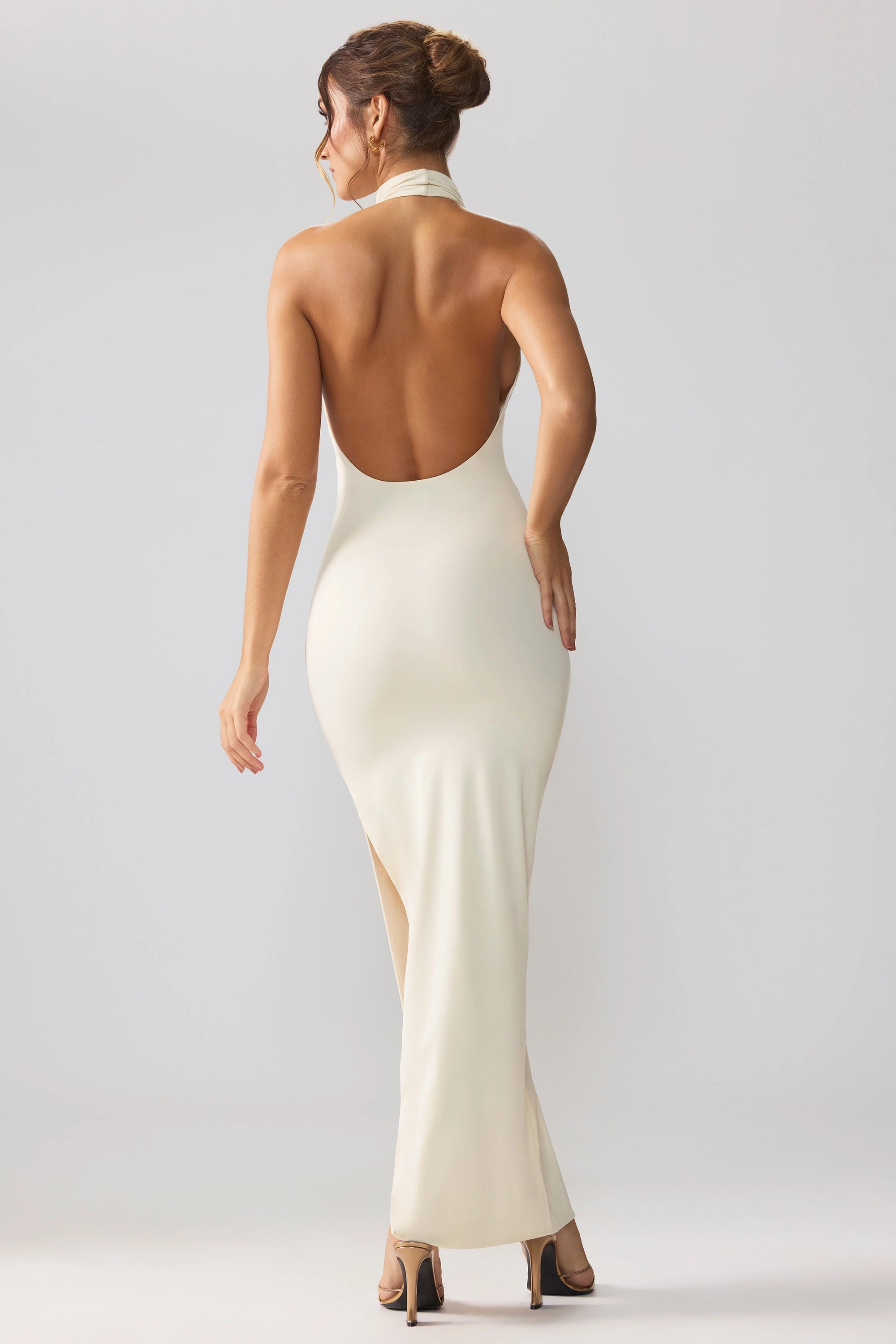 Premium Jersey Cowl Neck Backless Maxi Dress in Ivory