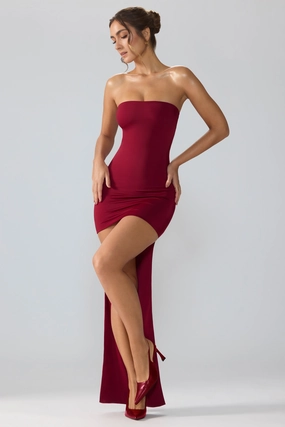 Premium Jersey Lace Up Back Mini Dress with Train in Ruby shop for Dresses online