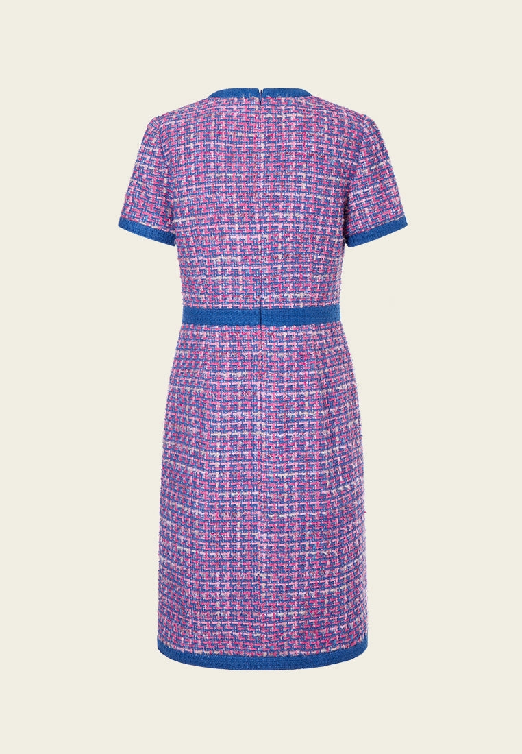 Primary Color Illusion Chunky Woven Tweed Dress