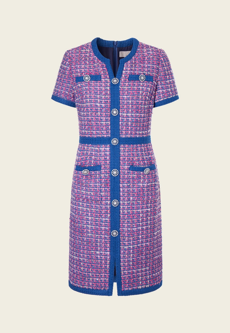 Primary Color Illusion Chunky Woven Tweed Dress