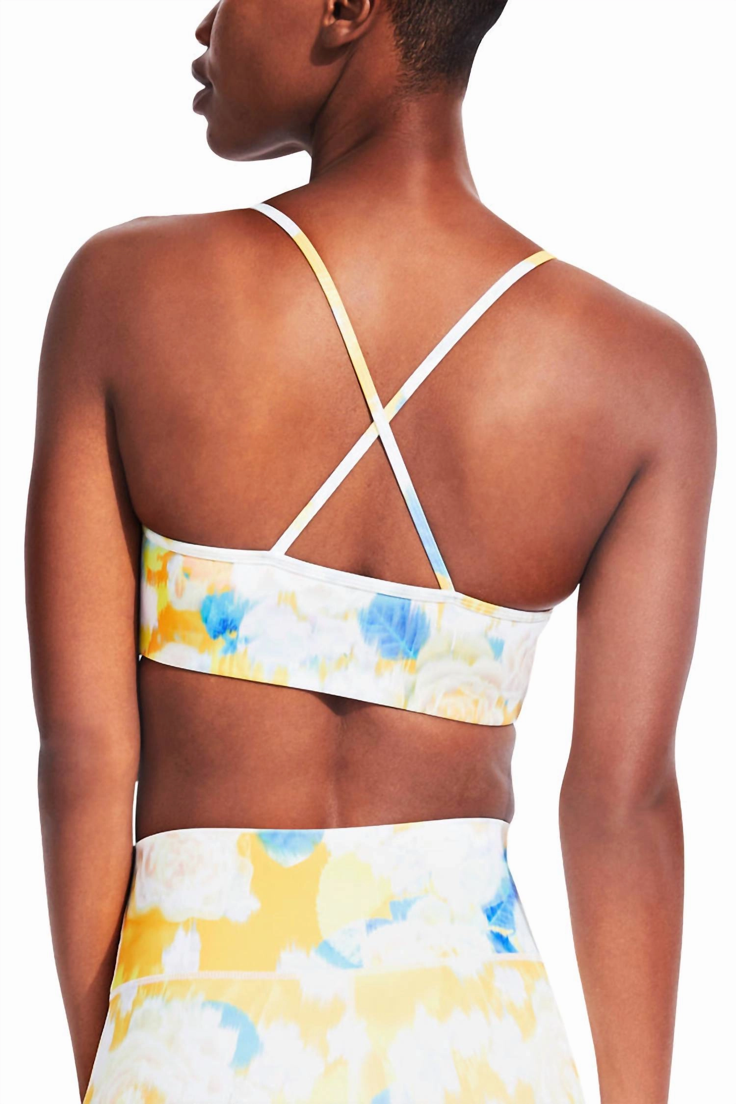 Printed Sleeveless Cross Back Bralette In Mellow Yellow