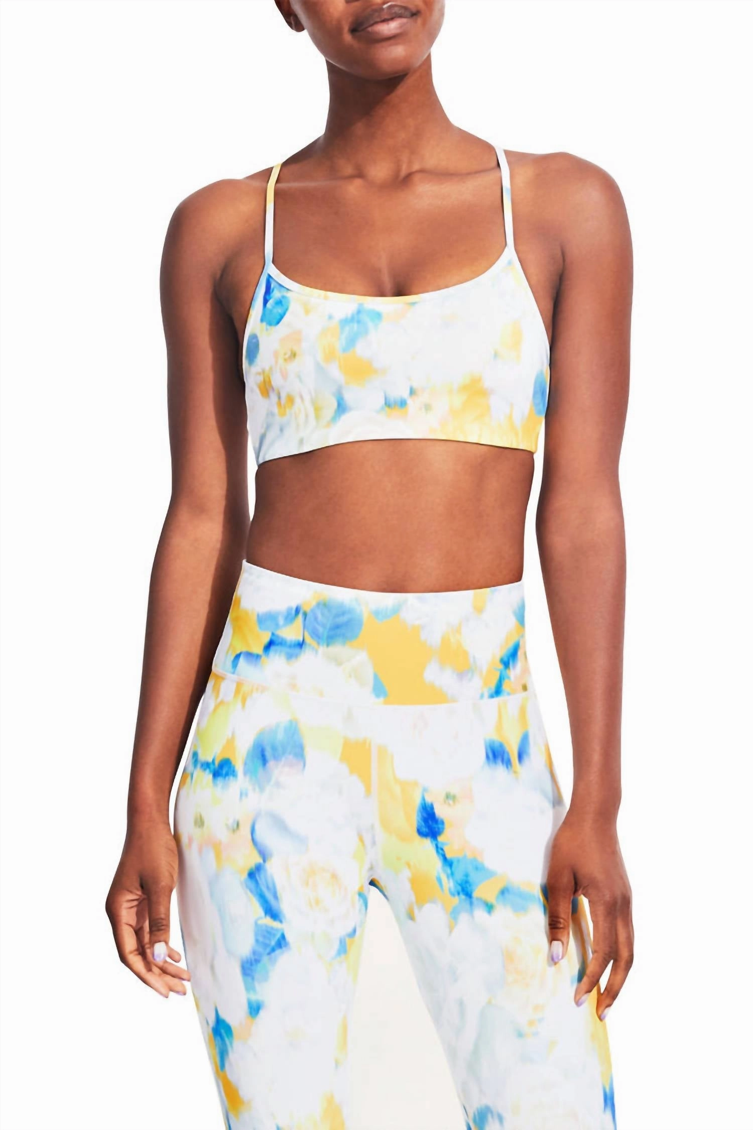 Printed Sleeveless Cross Back Bralette In Mellow Yellow