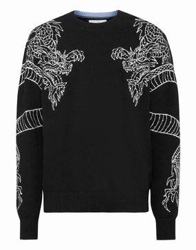 Pullover Round Neck Long-Sleeve Dragon chunky knit discount
