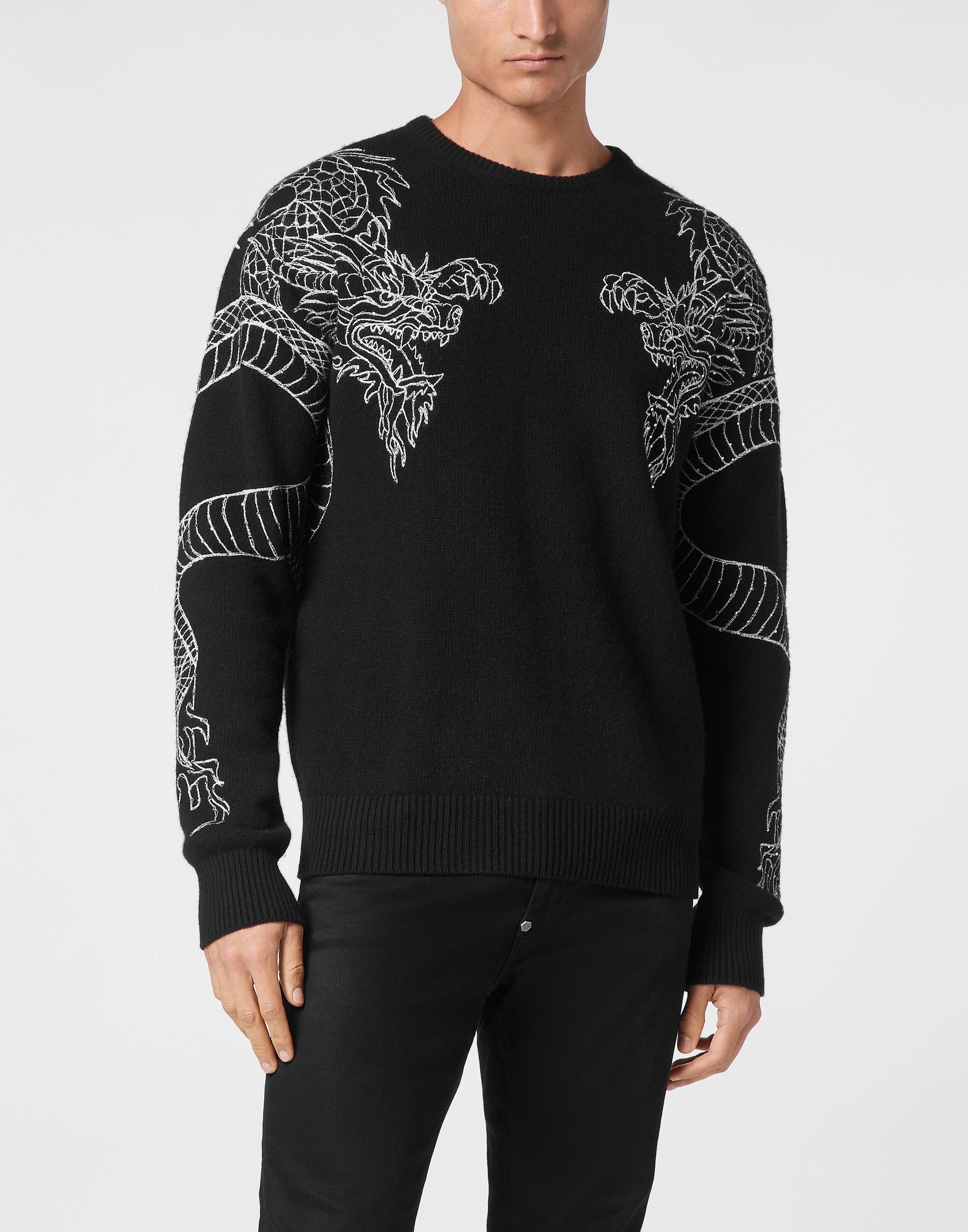 Pullover Round Neck Long-Sleeve Dragon