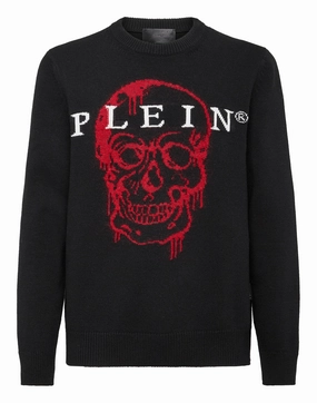 Pullover Round Neck LS Intarsia Skull chunky knit discount