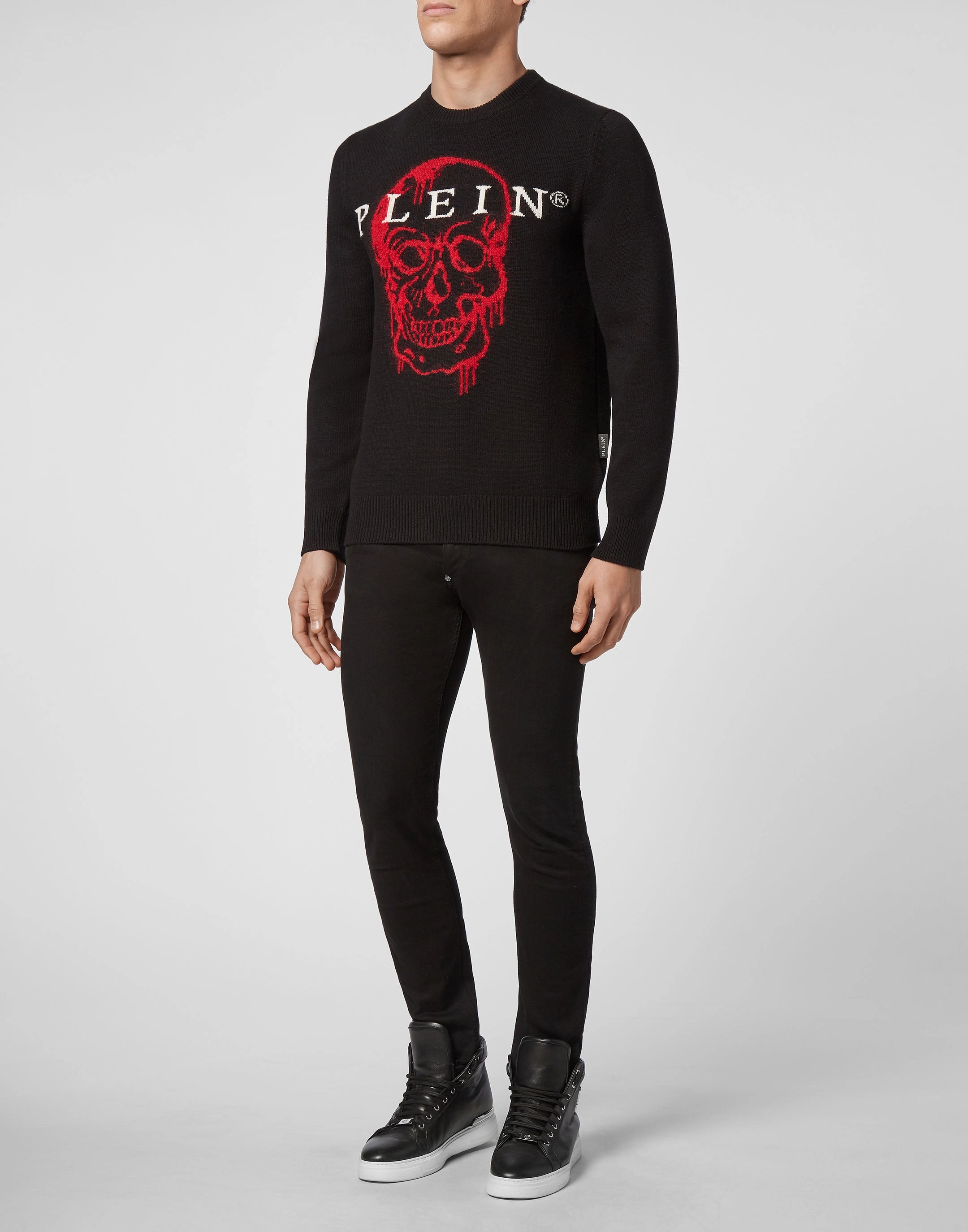 Pullover Round Neck LS Intarsia Skull