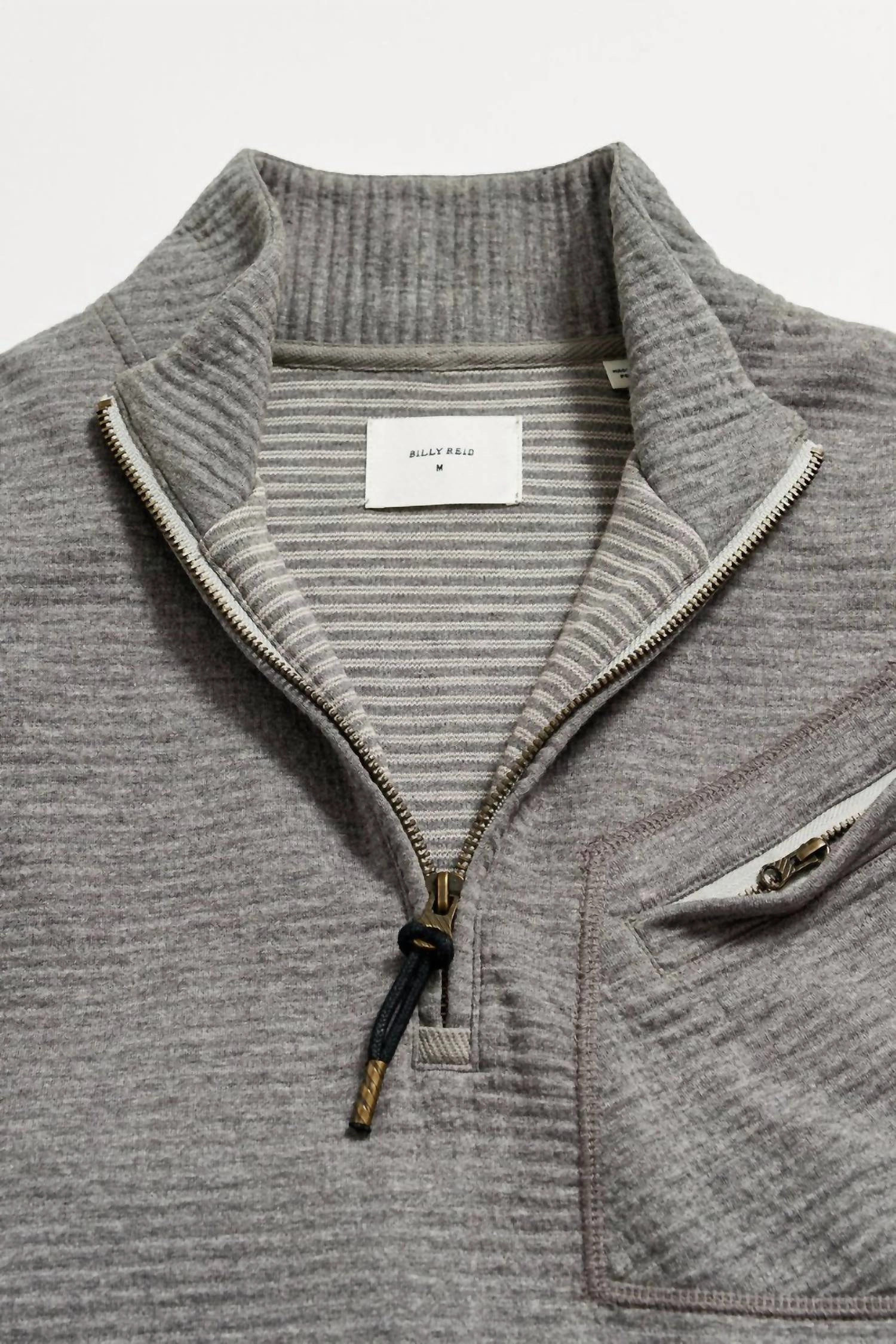 Quilted Half Zip In Medium Grey