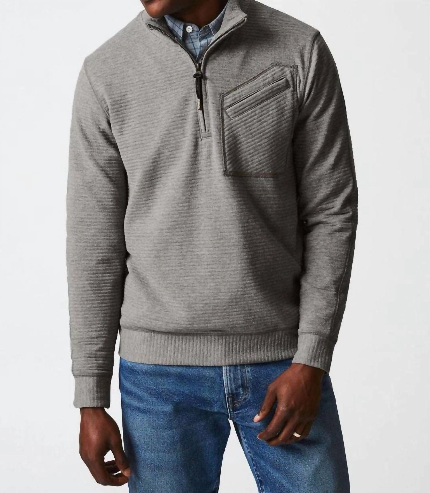Quilted Half Zip In Medium Grey