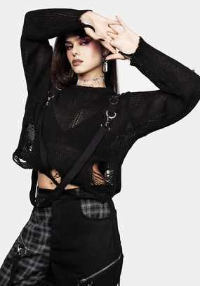 Rebellion Hardware Bondage Sweater Tops Womens - women's blouses clearance