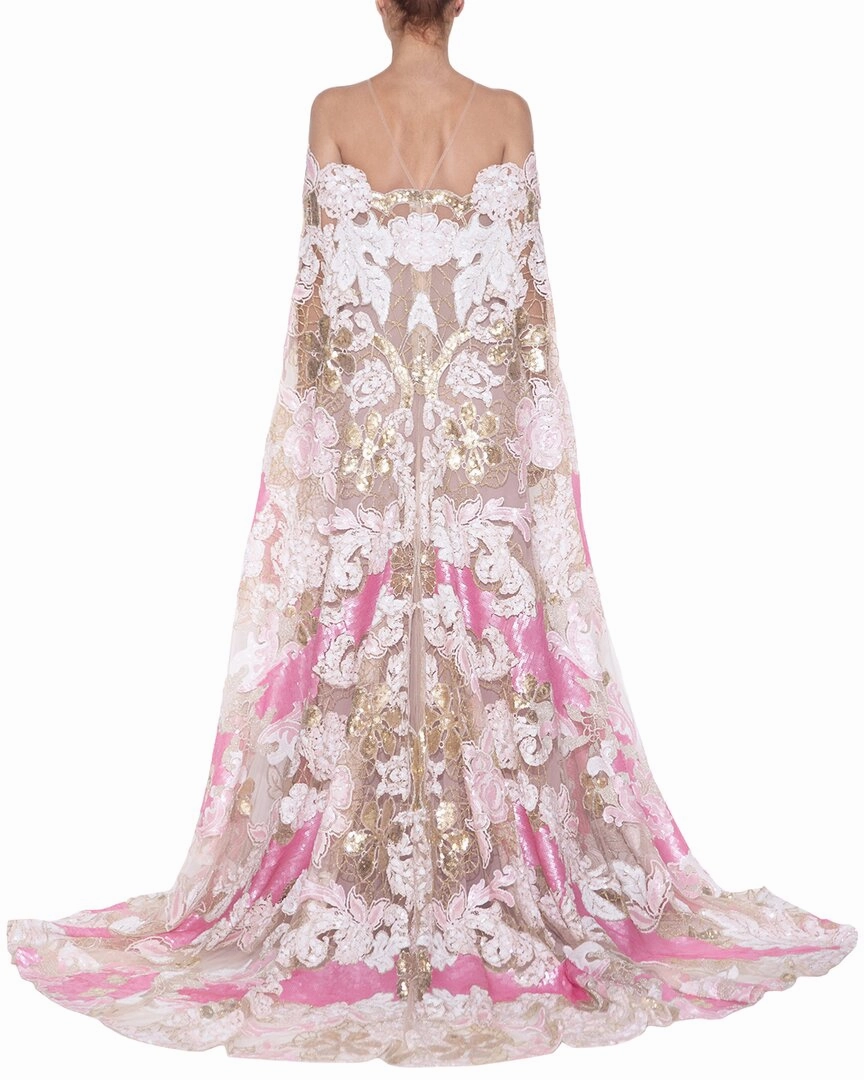 Reem Acra Illusion Neckline Embroidered Gown