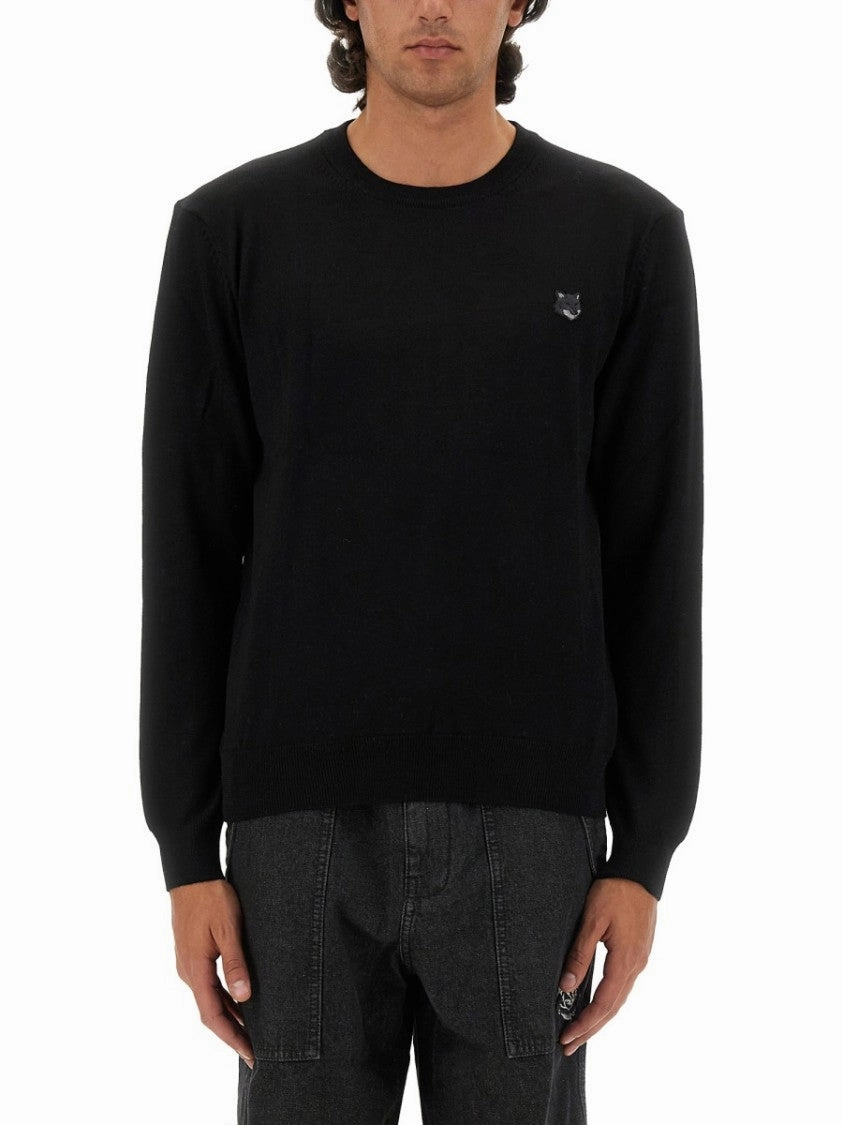 Regular Fit Black Wool Sweater With Patch Detail designer sweaters outlet