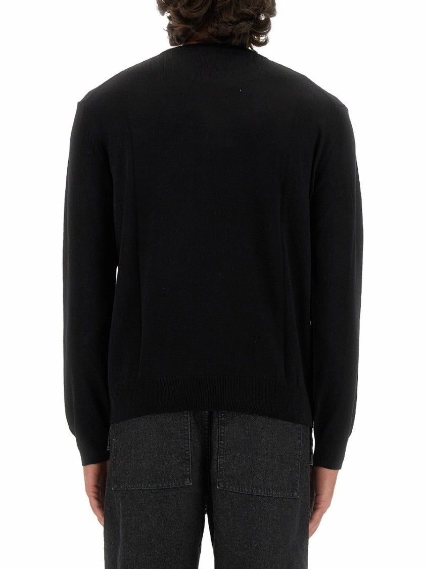 Regular Fit Black Wool Sweater With Patch Detail
