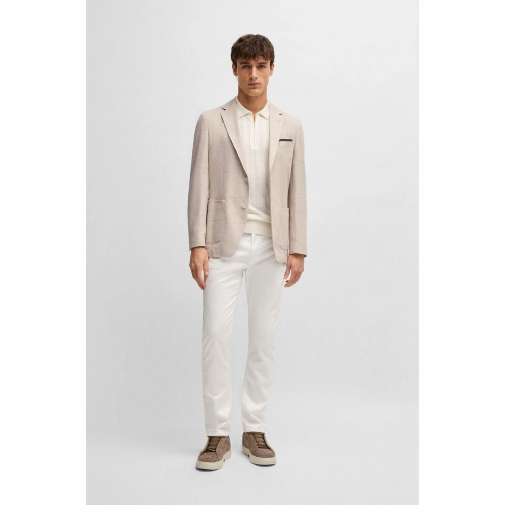 Regular-fit patterned blazer with linen and cotton