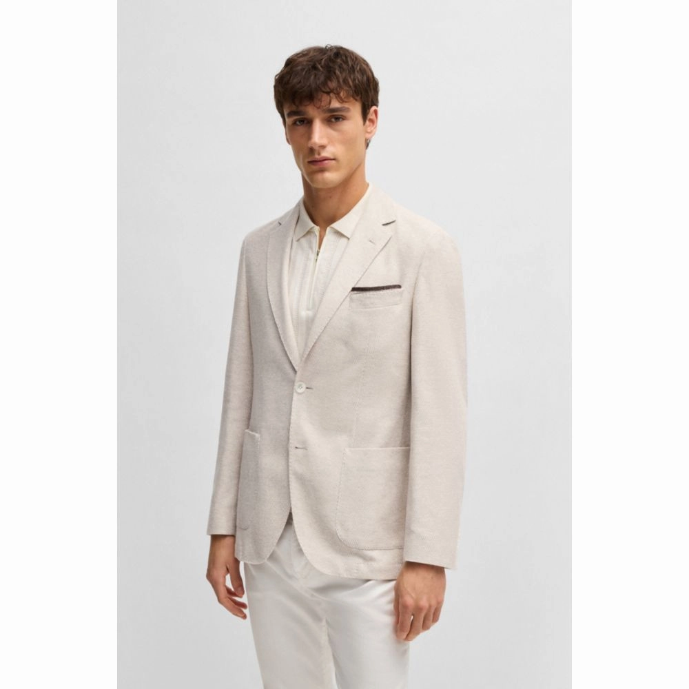 Regular-fit patterned blazer with linen and cotton