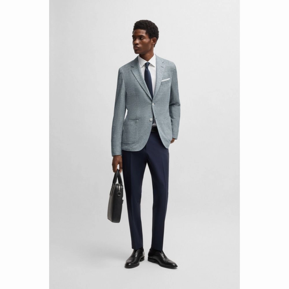 Regular-fit patterned blazer with linen and cotton