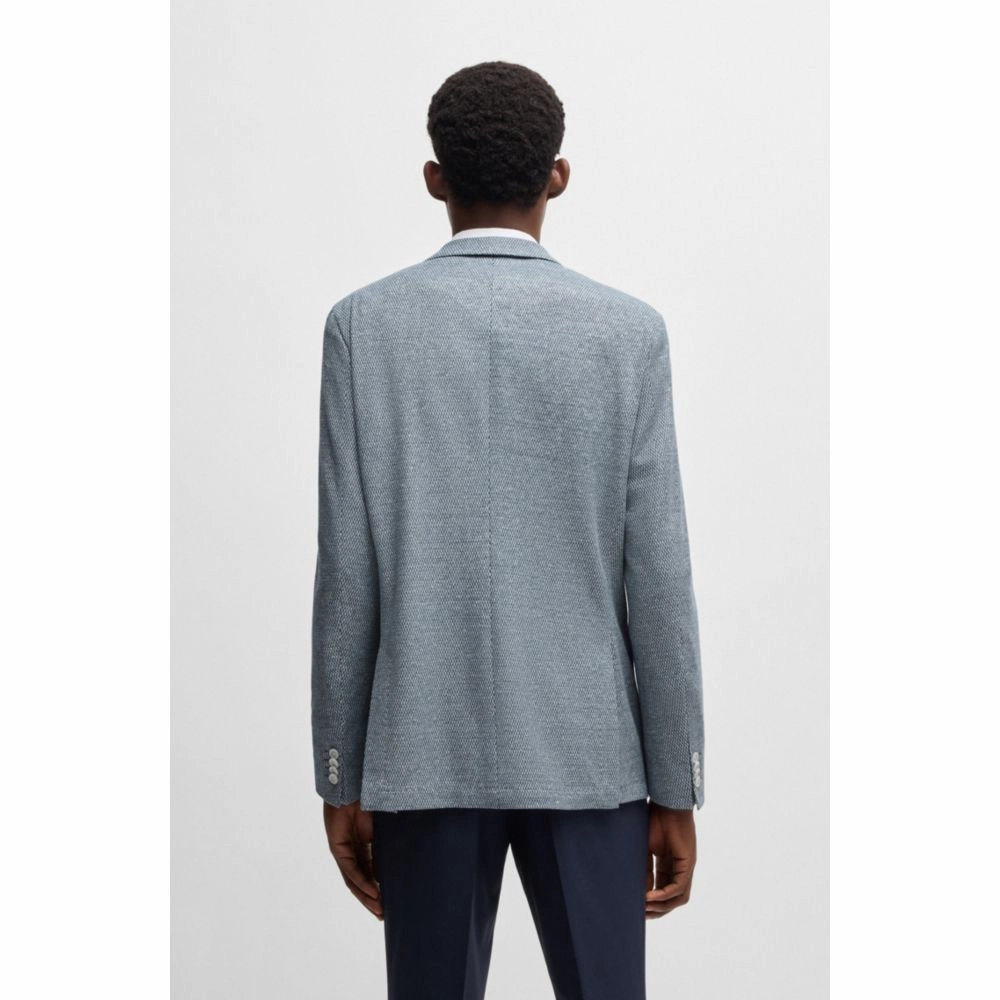 Regular-fit patterned blazer with linen and cotton