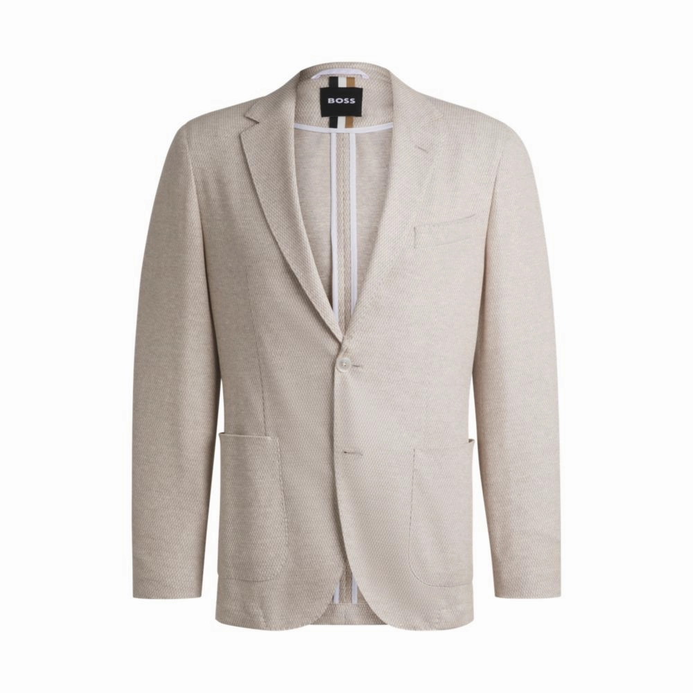 Regular-fit patterned blazer with linen and cotton