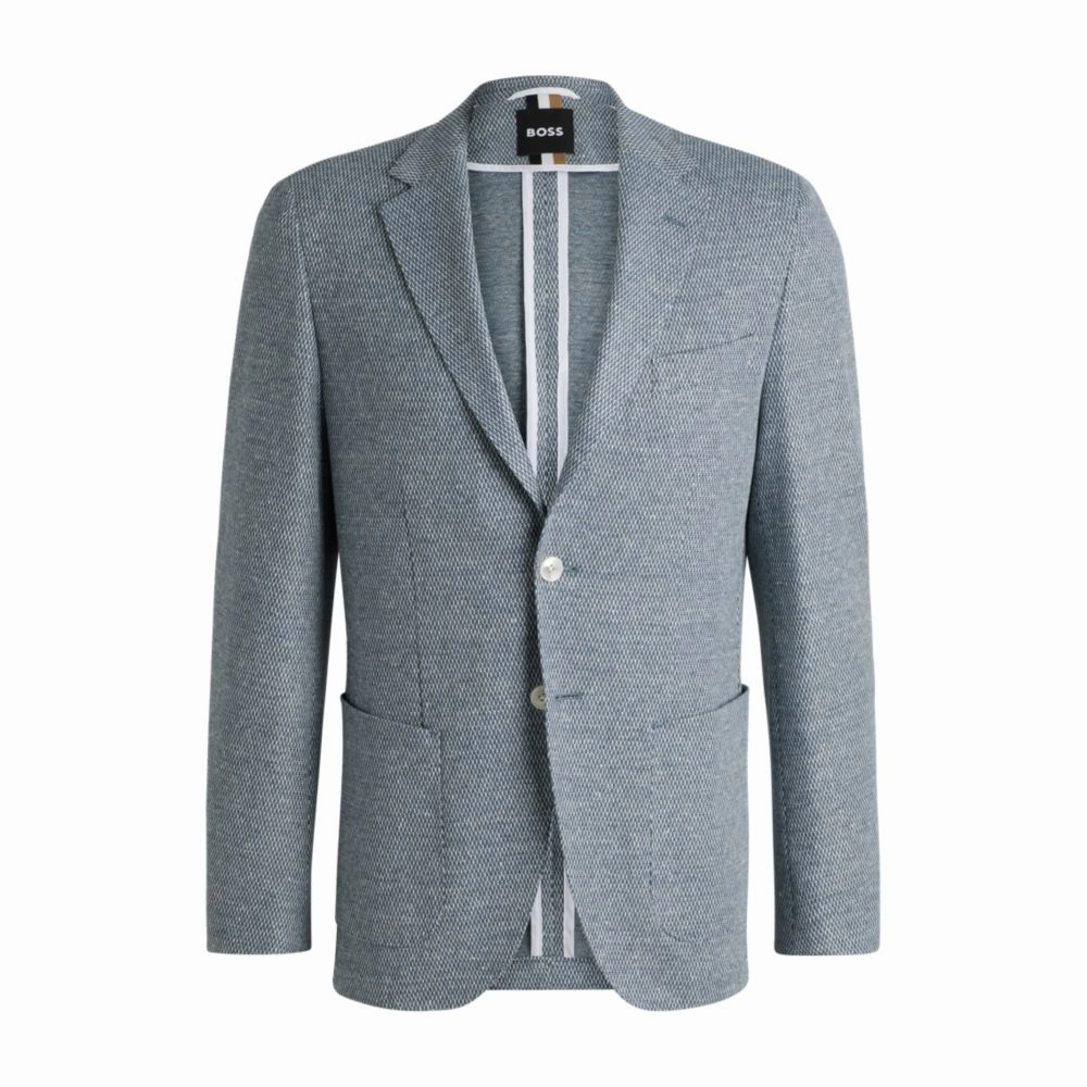 Regular-fit patterned blazer with linen and cotton