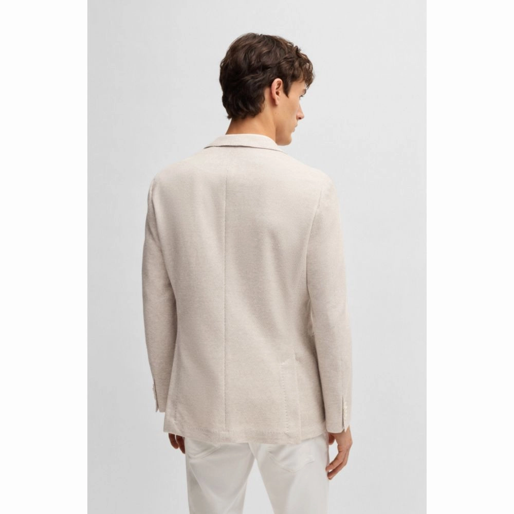 Regular-fit patterned blazer with linen and cotton