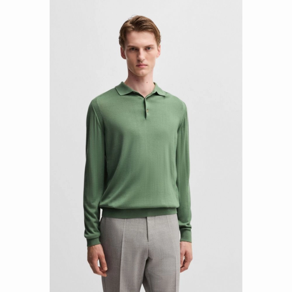 Regular-fit polo sweater in wool, silk and cashmere