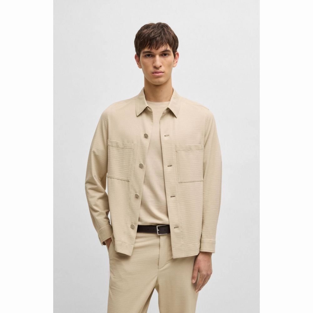 Relaxed-fit overshirt in stretch seersucker