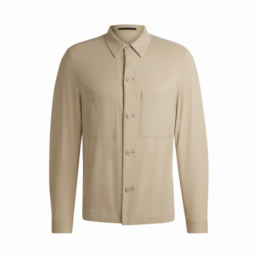 Relaxed-fit overshirt in stretch seersucker