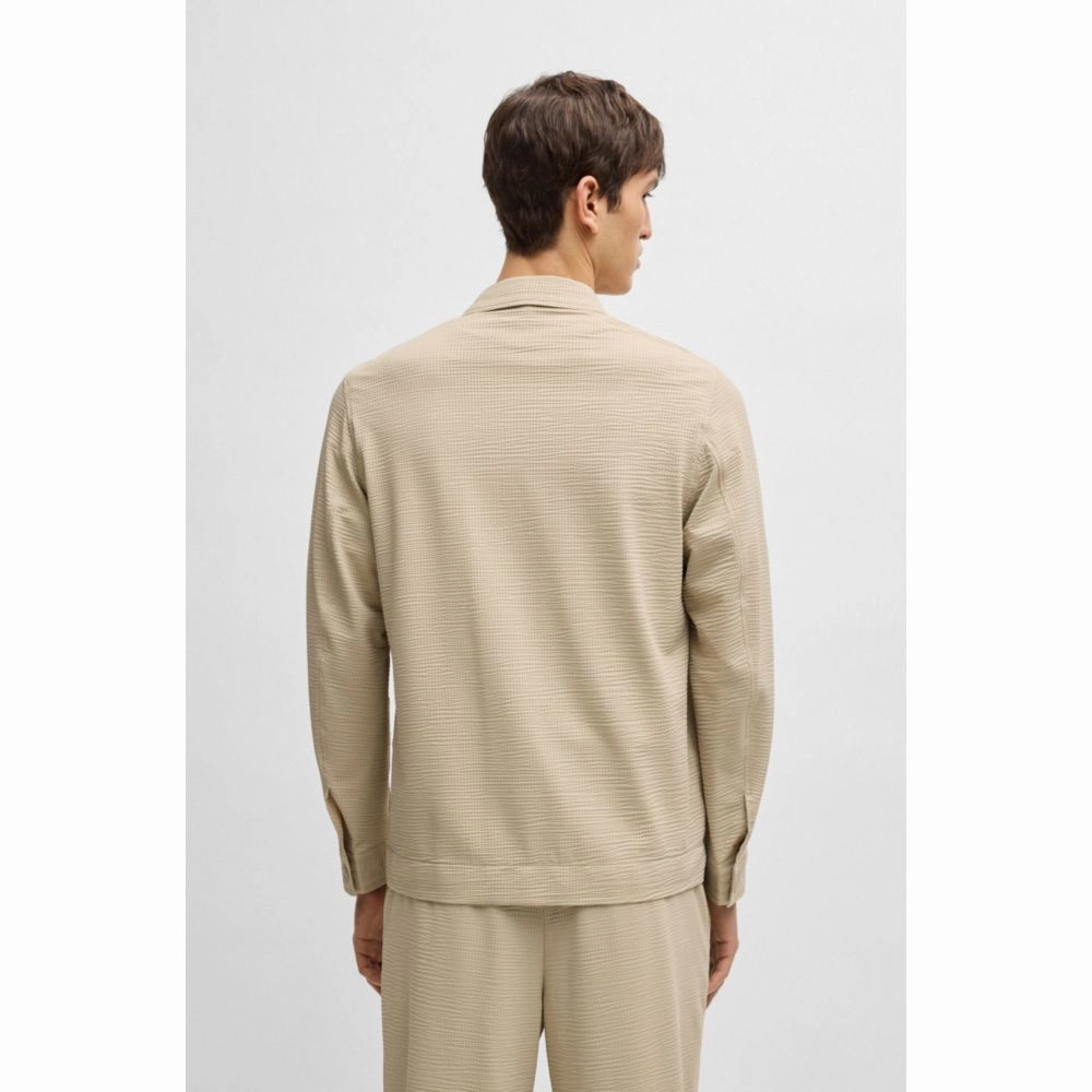 Relaxed-fit overshirt in stretch seersucker