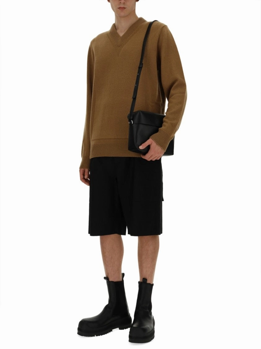 Relaxed Fit V-Neck Sweater With Ribbed Details